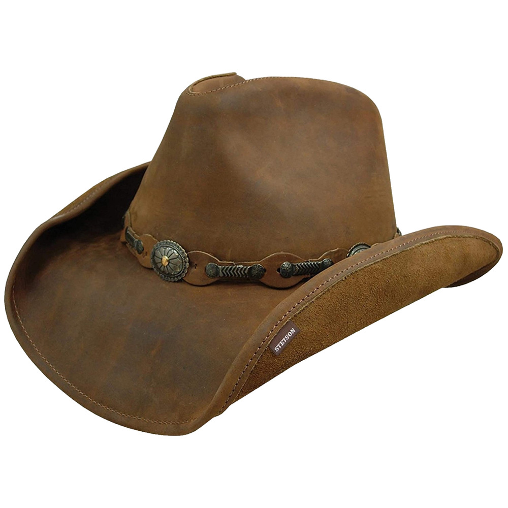 Stetson Roxbury Shapeable Leather Cowboy Western Hat Brown Size Medium New